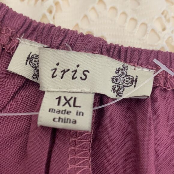 Iris Basic American LA XL Scoop Neck Crotchet Short Sleeve  And Hem Plum Purple - Picture 9 of 11